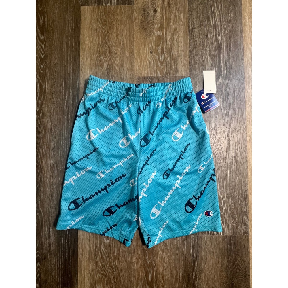 Champion Mesh Shorts Kids Large Blue New All Over Print Athletic Basketball